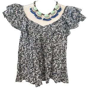 Universal Thread Black White Floral Ruffle Blouse Large